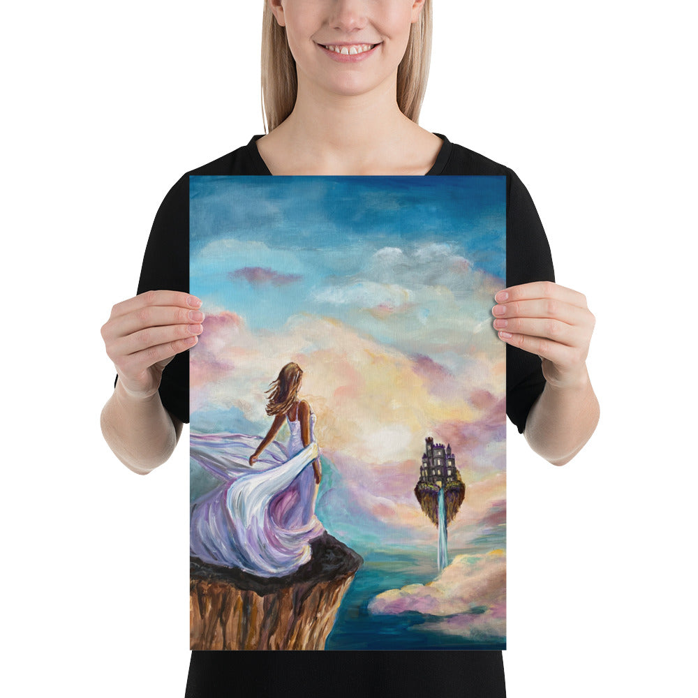 An artwork of a girl gazing at a castle, prophetic art, Theresa Dedmon, Artist