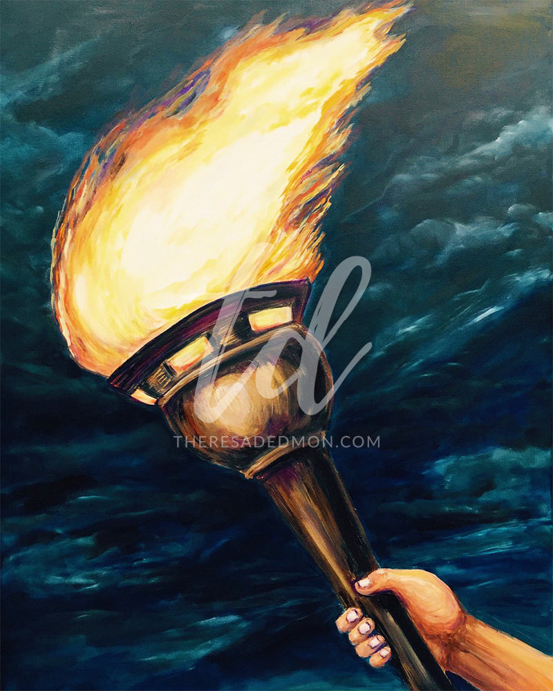 An artwork of a fire burning on torch, prophetic art, Theresa Dedmon, Artist